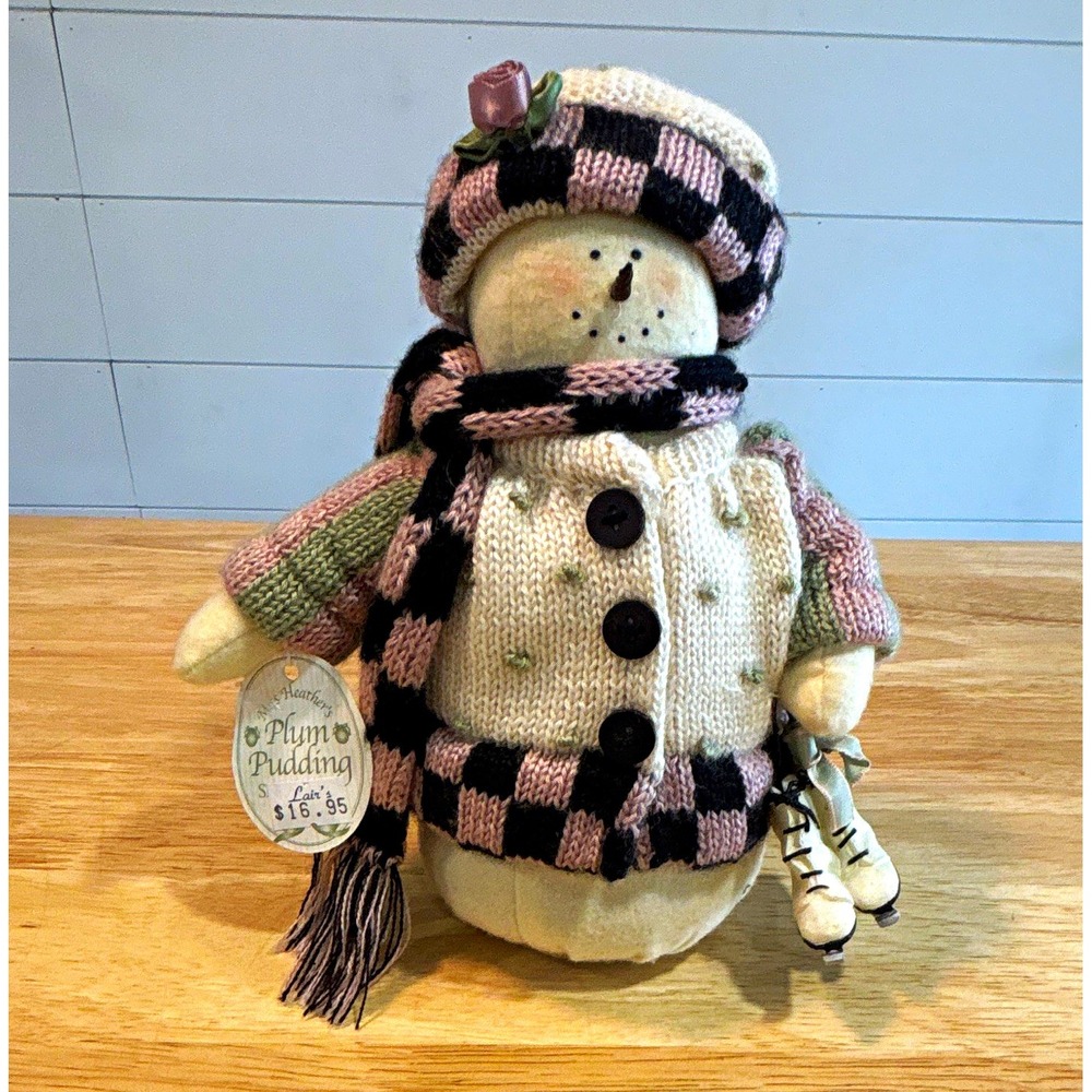 Artisan Flair Plum Pudding Snowmen Snowman Figurine w/ Ice Skates, 9"